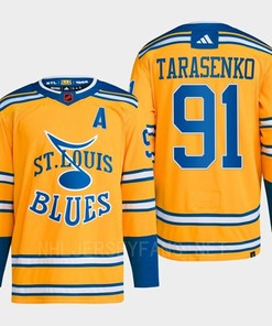 Vladimir Tarasenko 91 Reverse Retro 2.0 2022 St. Louis Blues Yellow Jersey Primegreen
