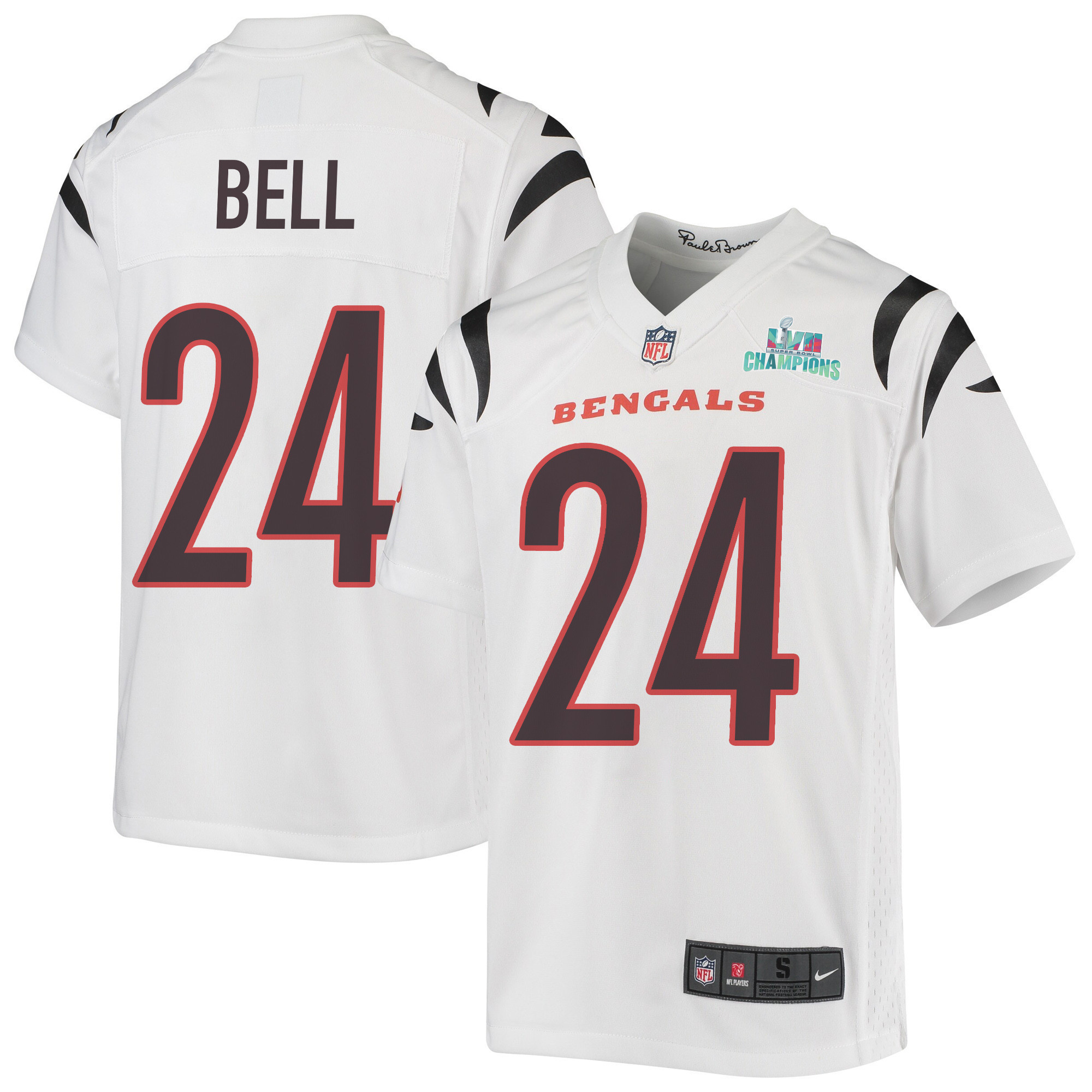 Vonn Bell 24 Cincinnati Bengals Super Bowl LVII Champions Youth Game Jersey - White