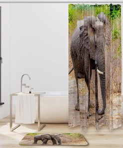 Walking African Elephant Waterproof Shower Curtain for Jungle Bathroom Decor
