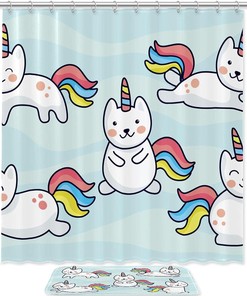 Wannabe Unicorn Clipart Set Waterproof Fabric Shower Curtain - Bathroom Accessories