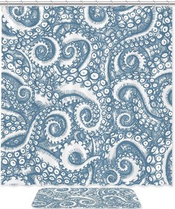 Washable Shower Curtain - Blue Octopus Feet Pattern for Bathroom Decor