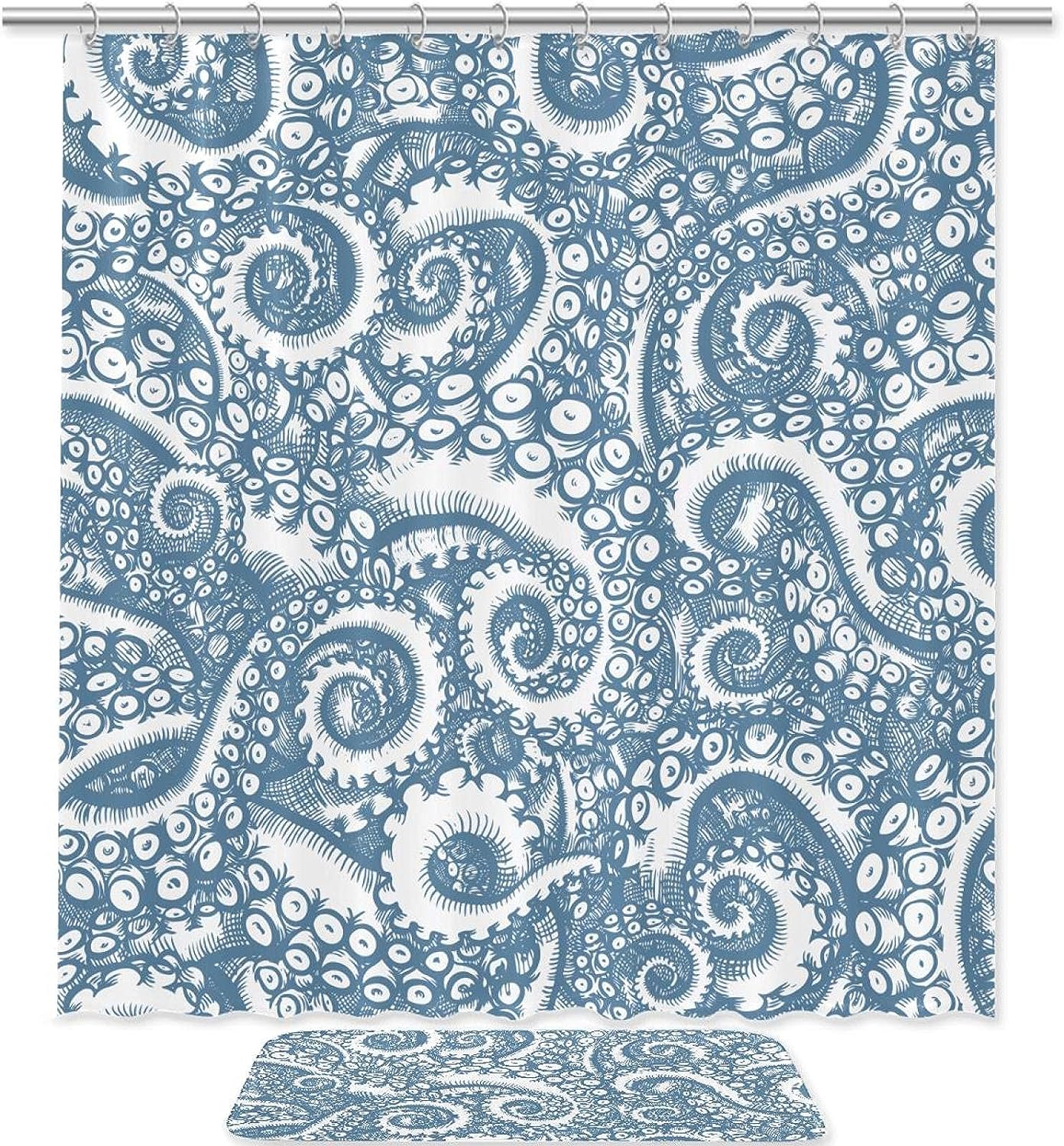 Washable Shower Curtain - Blue Octopus Feet Pattern for Bathroom Decor