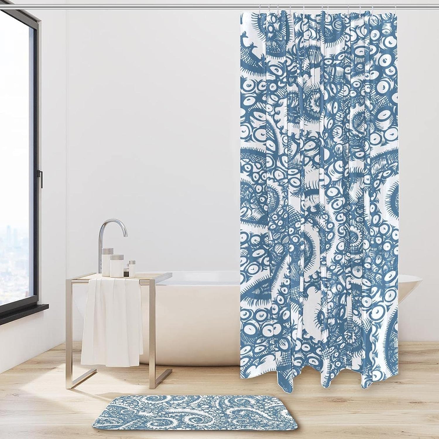 Washable Shower Curtain - Blue Octopus Feet Pattern for Bathroom Decor