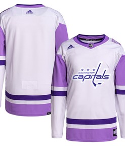 Washington Capitals Adidas Hockey Fights Cancer Primegreen Authentic Blank Practice Jersey - White/purple Nhl