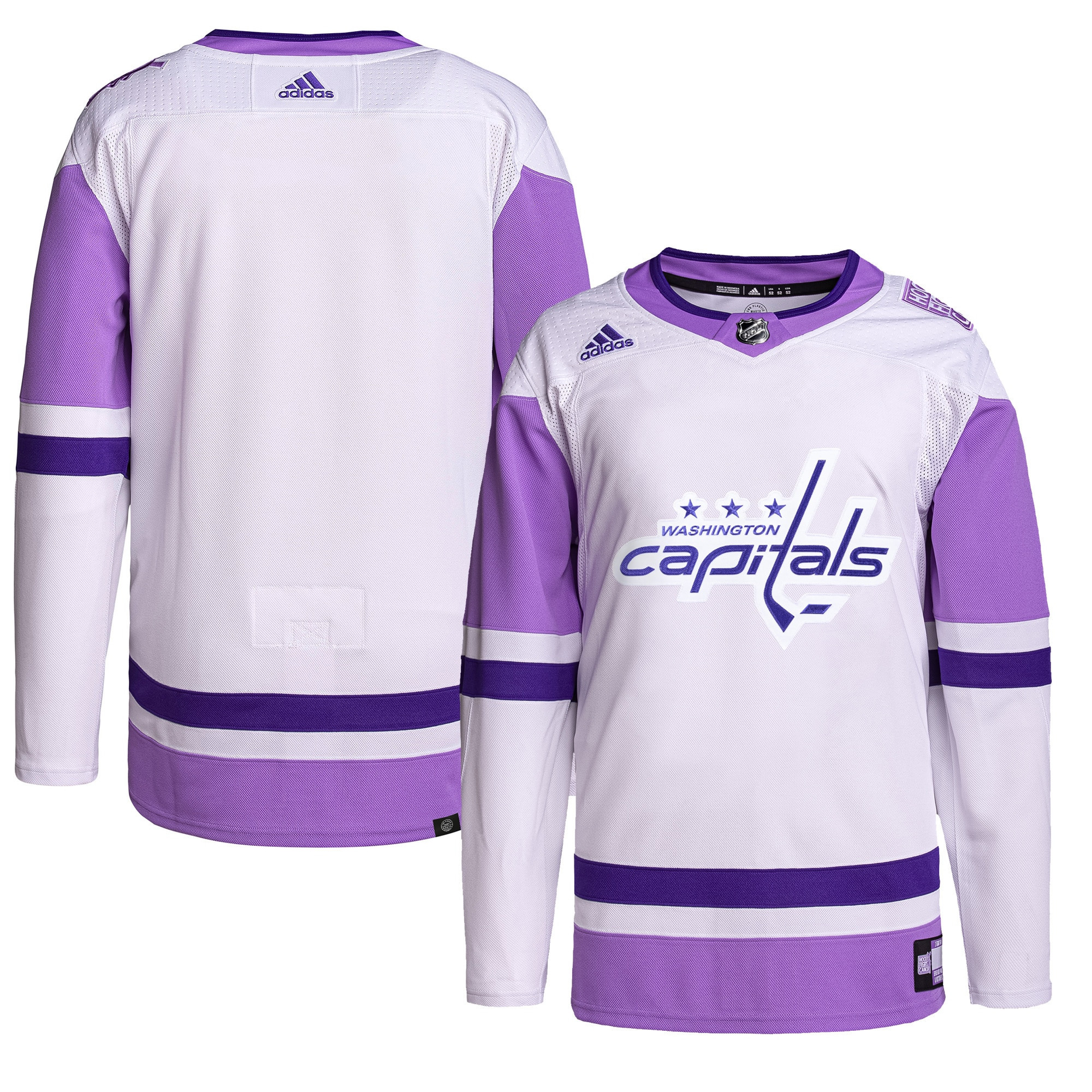 Washington Capitals Adidas Hockey Fights Cancer Primegreen Authentic Blank Practice Jersey - White/purple Nhl