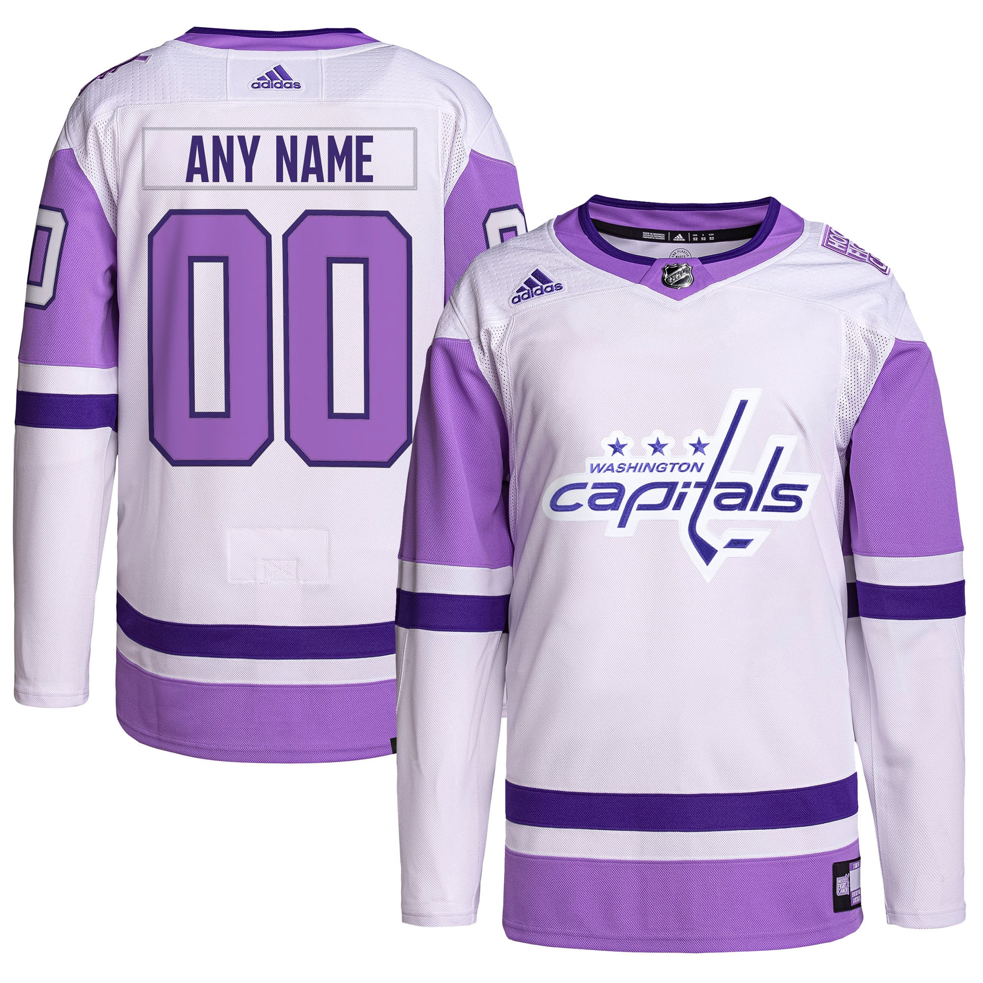 Washington Capitals Adidas Hockey Fights Cancer Primegreen Authentic Custom Jersey - White/purple Custom Jerseys Nhl
