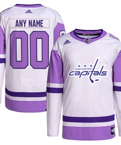 Washington Capitals Adidas Hockey Fights Cancer Primegreen Authentic Custom Jersey - White/purple Custom Jerseys Nhl