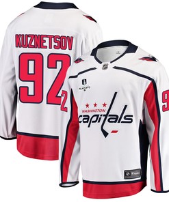 Washington Capitals Evgeny Kuznetsov 92 Away 2022 Stanley Cup Playoffs Breakaway Men Jersey - White