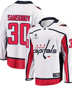 Washington Capitals Ilya Samsonov 30 Away 2022 Stanley Cup Playoffs Breakaway Men Jersey - White