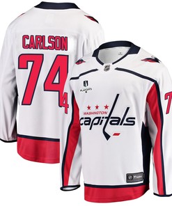Washington Capitals John Carlson 74 Away 2022 Stanley Cup Playoffs Breakaway Men Jersey - White