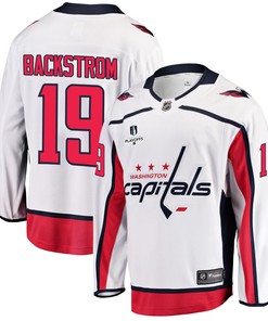 Washington Capitals Nicklas Backstrom 19 Away 2022 Stanley Cup Playoffs Breakaway Men Jersey - White