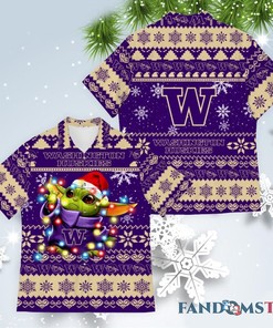 Washington Huskies Baby Yoda Christmas Ugly Hawaiian Shirt