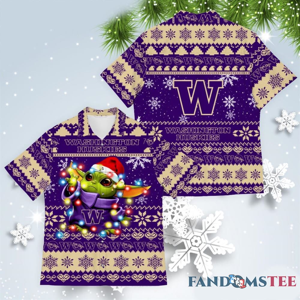 Washington Huskies Baby Yoda Christmas Ugly Hawaiian Shirt