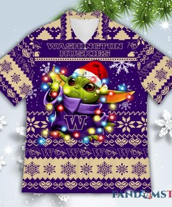Washington Huskies Baby Yoda Christmas Ugly Hawaiian Shirt