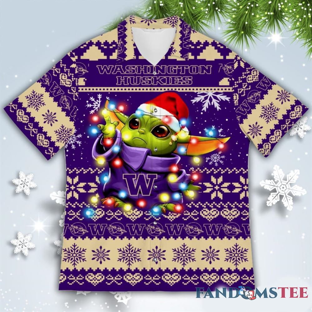 Washington Huskies Baby Yoda Christmas Ugly Hawaiian Shirt