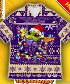 Washington Huskies Baby Yoda Star Wars Christmas Hawaiian Shirt