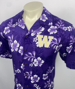 Washington Huskies Hawaiian Shirt Mens Medium Rayon Chiliwear Floral Loop Collar