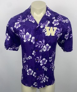 Washington Huskies Hawaiian Shirt Mens Medium Rayon Chiliwear Floral Loop Collar