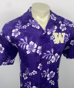 Washington Huskies Hawaiian Shirt Mens Medium Rayon Chiliwear Floral Loop Collar