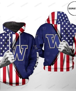 Washington Huskies NCAA US Flag Awesome 3D Hoodie