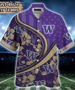 Washington Huskies NCAA US Flag Flower Hawaii Shirt For Fans