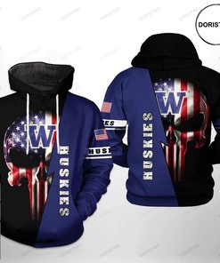 Washington Huskies NCAA US Flag Skull 3D Hoodie