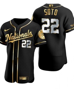 Washington Nationals #22 Juan Soto Mlb Golden Brandedition Black Jersey Gift For Nationals Fans