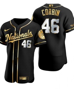 Washington Nationals #46 Patrick Corbin Mlb Golden Brandedition Black Jersey Gift For Nationals Fans