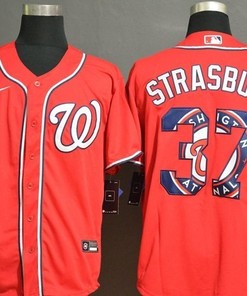 Washington Nationals Stephen Strasburg #37 2020 Mlb Red Orange Jersey