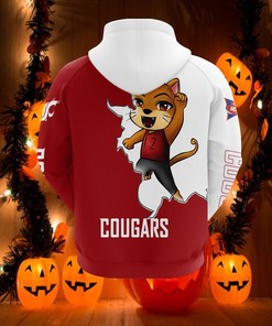 Washington State Cougars Hoodie 3D Zip Hoodie Mascot Long Sleeve Gift for Fan