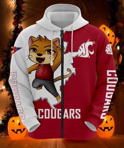 Washington State Cougars Hoodie 3D Zip Hoodie Mascot Long Sleeve Gift for Fan
