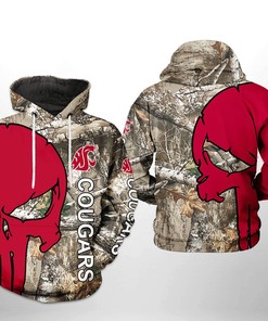 Washington State Cougars NCAA Camo Veteran Hunting 3D All Over Print Hoodie, Zip-Up Hoodie