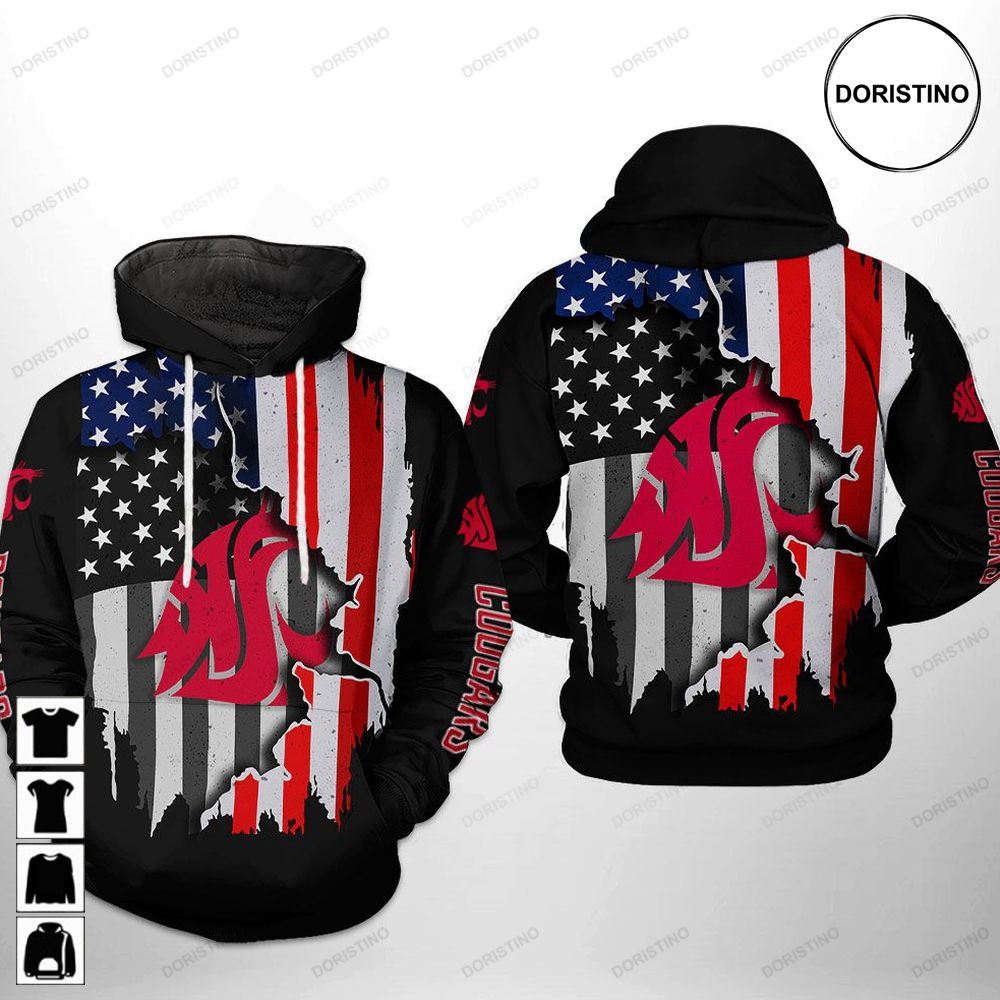 Washington State Cougars NCAA US Flag 3D Hoodie