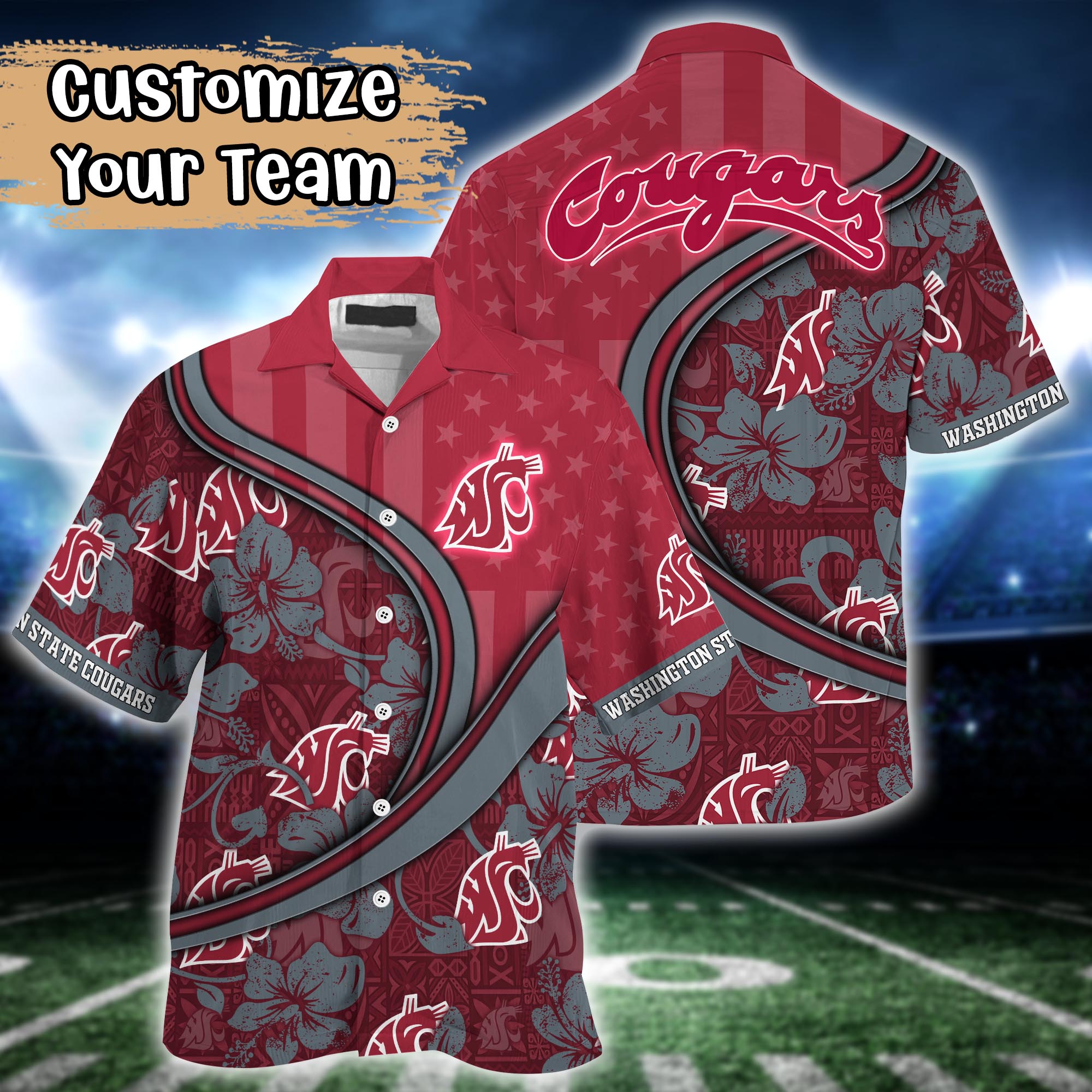 Washington State Cougars NCAA US Flag Flower Hawaii Shirt For Fans