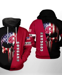 Washington State Cougars NCAA US Flag Skull 3D All Over Print Hoodie, Zip-Up Hoodie