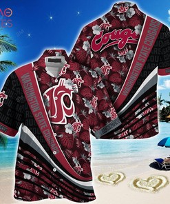 Washington State Cougars Summer Hawaiian Shirt, With Tropical Flower Pattern for Fans
