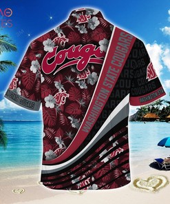 Washington State Cougars Summer Hawaiian Shirt, With Tropical Flower Pattern for Fans