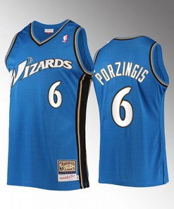 Washington Wizards Kristaps Porzingis 6 Blue Hardwood Classics Men Jersey