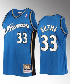 Washington Wizards Kyle Kuzma 33 Blue Hardwood Classics Men Jersey