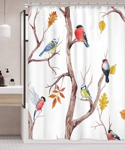 Watercolor Birds and Spring Tree Branch Shower Curtain- Cute and Classy Bathroom Decor