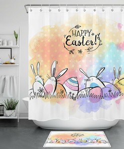 Watercolor Bunny Eggs Shower Curtain for a Fun and Festive Easter-Inspired Bathroom Decor