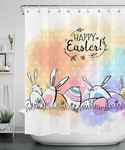 Watercolor Bunny Eggs Shower Curtain for a Fun and Festive Easter-Inspired Bathroom Decor