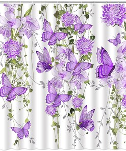 Watercolor Butterfly Shower Curtain - Rustic Floral Bathroom Decor