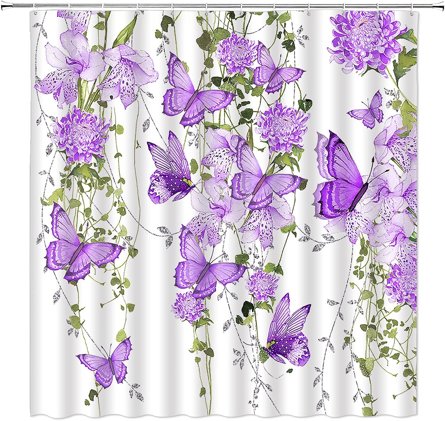 Watercolor Butterfly Shower Curtain - Rustic Floral Bathroom Decor