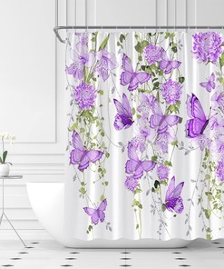 Watercolor Butterfly Shower Curtain - Rustic Floral Bathroom Decor