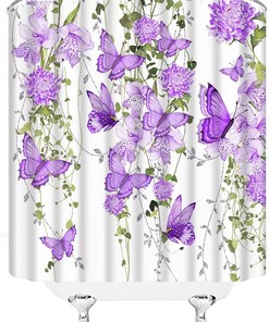 Watercolor Butterfly Shower Curtain - Rustic Floral Bathroom Decor