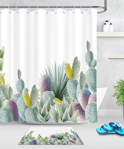 Watercolor Cactus Succulent Plant Shower Curtain Bathroom Decor