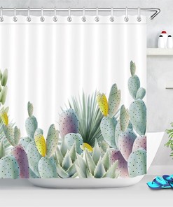 Watercolor Cactus Succulent Plant Shower Curtain Bathroom Decor