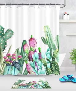 Watercolor Cactus Succulent Shower Curtain Bathroom Decor 