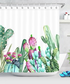 Watercolor Cactus Succulent Shower Curtain Bathroom Decor